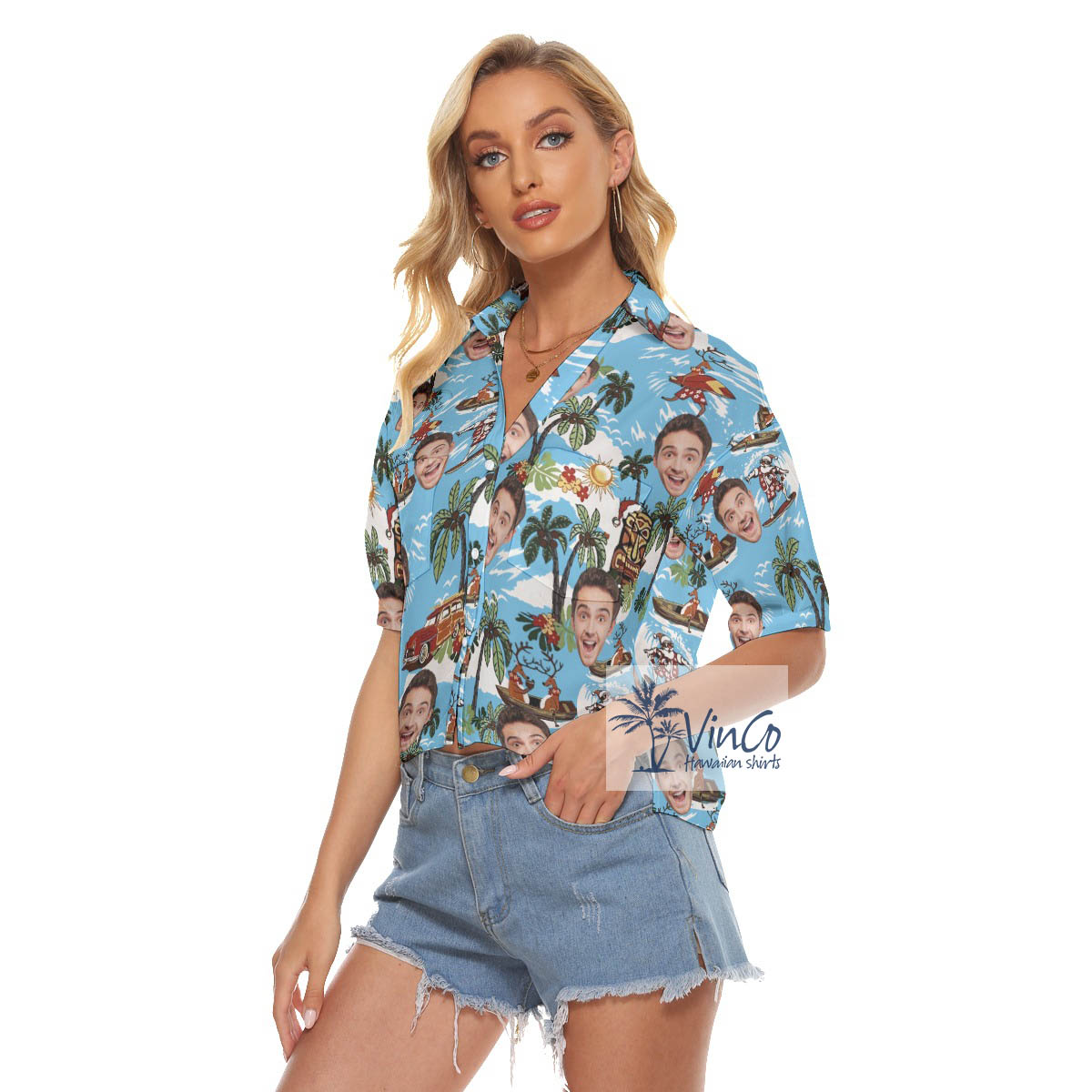 Custom Christmas Reindeer Hawaiian Shirt With Face