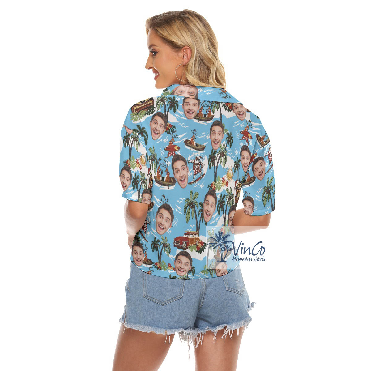 Custom Christmas Reindeer Hawaiian Shirt With Face