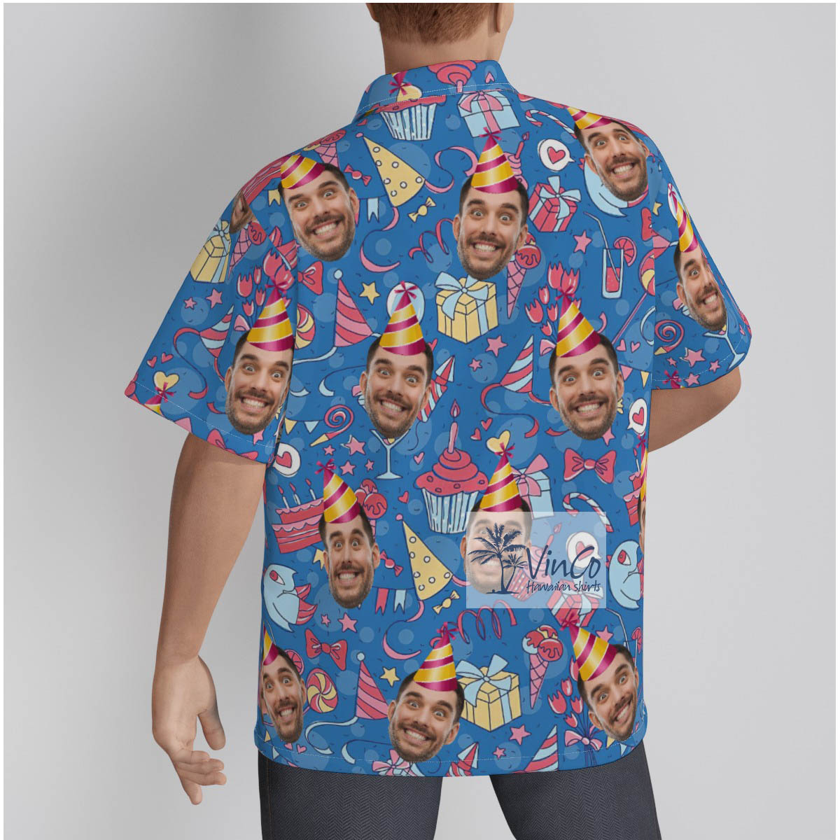 Personalize Photo Face Happy Birthday Blue Hawaiian Shirt For Men
