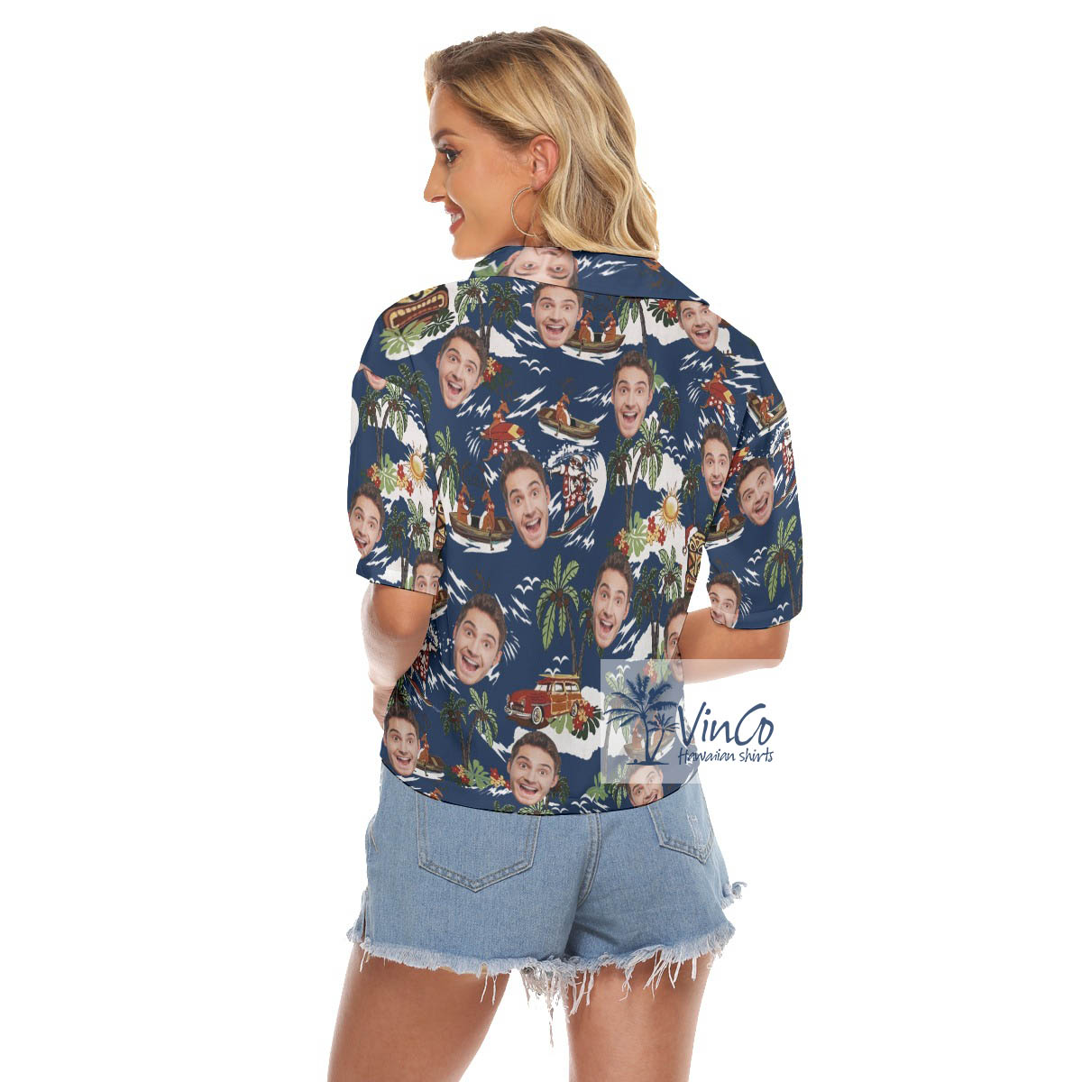 Custom Face Tropical Reindeer Christmas Aloha Cropped Shirt