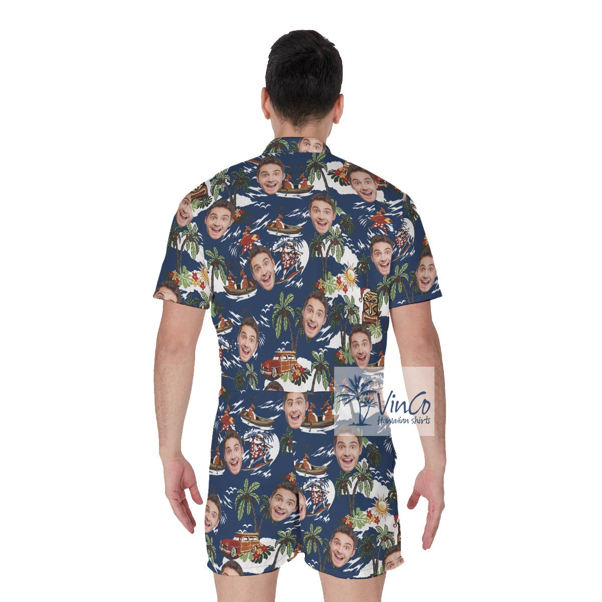 Christmas Reindeer Surfing Tropical Hawaiian Romper With Custom Face