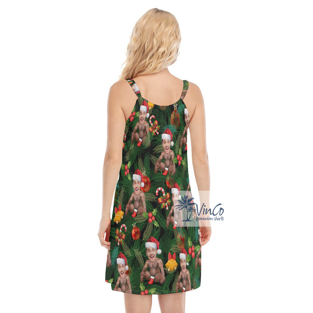 Funny Custom Face Christmas Barry Wood Hawaiian Dresses For Women