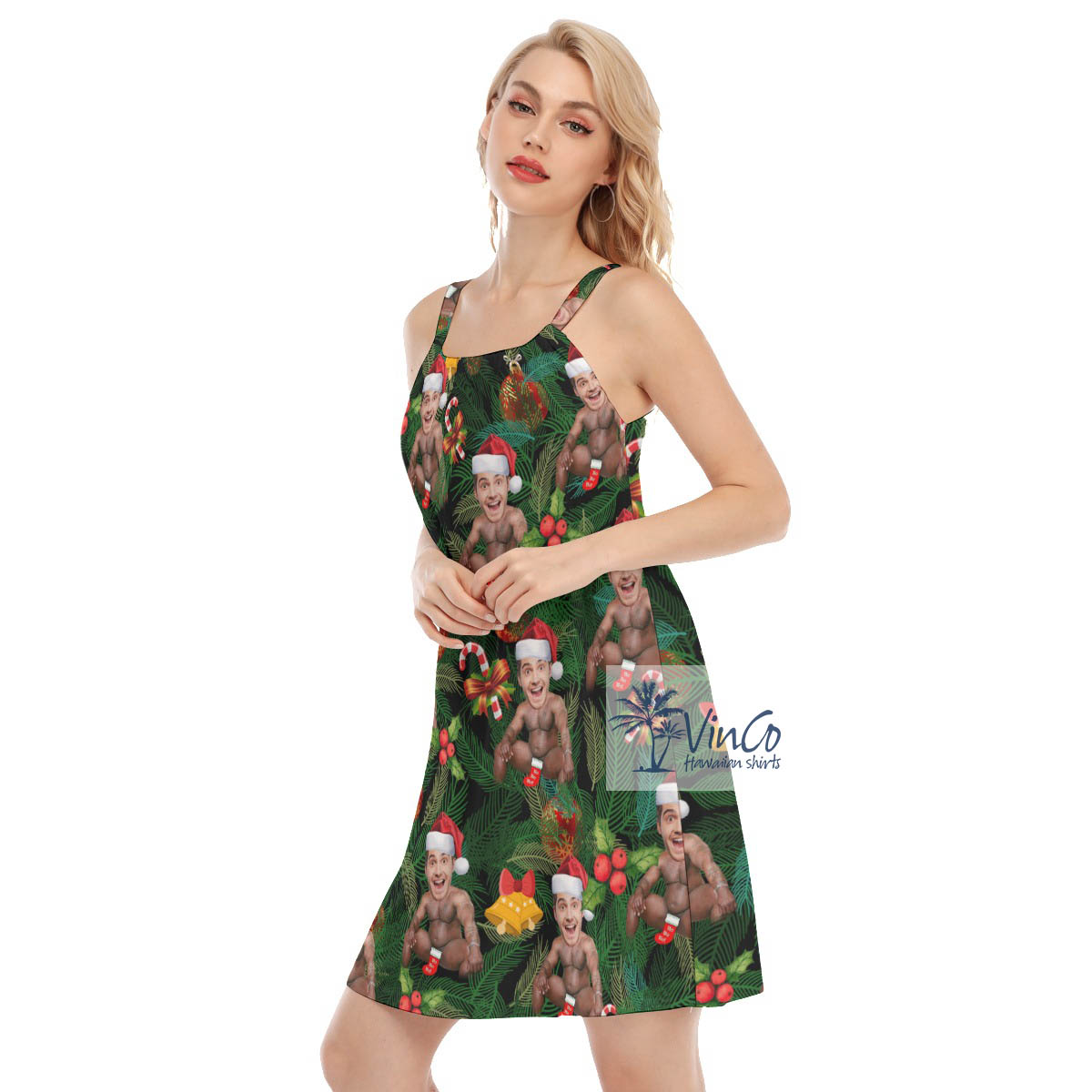 Funny Custom Face Christmas Barry Wood Hawaiian Dresses For Women