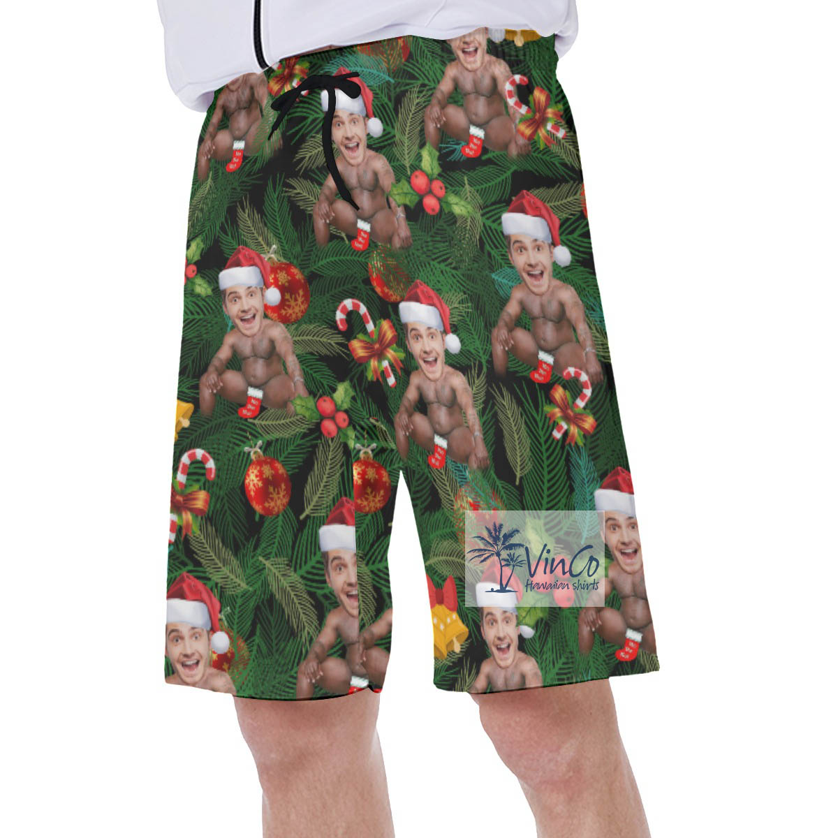 Funny Barry Wood Christmas Hawaiian Swim Trunks With Custom Face
