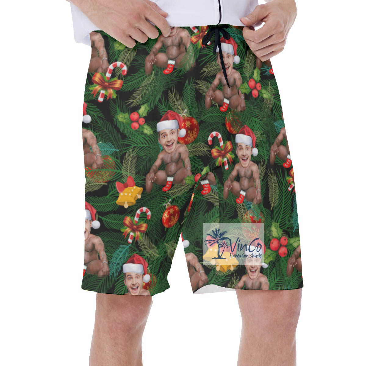 Funny Barry Wood Christmas Hawaiian Swim Trunks With Custom Face