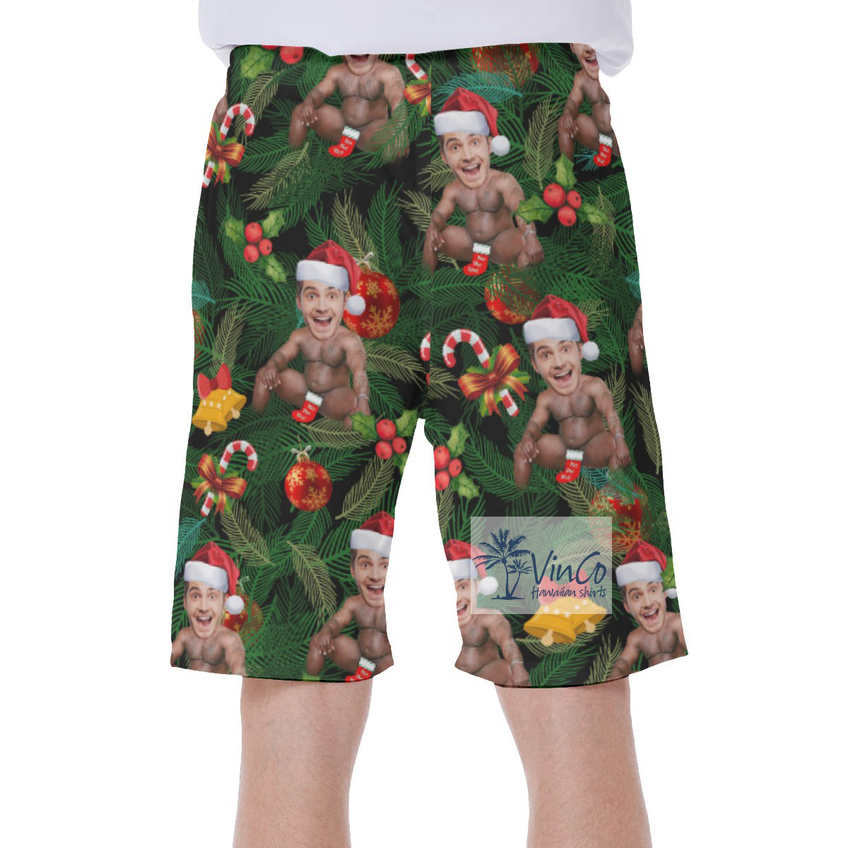 Funny Barry Wood Christmas Hawaiian Swim Trunks With Custom Face