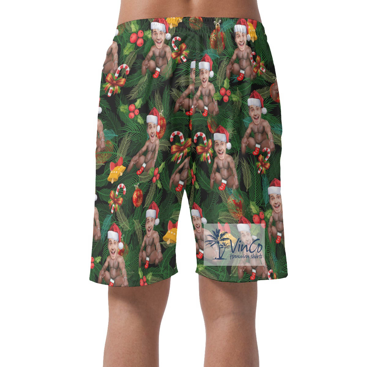 Custom Face Barry Wood Christmas Hawaiian Beach Shorts For Men