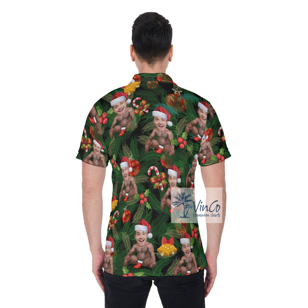 Funny Christmas Barry Wood Custom Face Hawaiian Polo Shirt