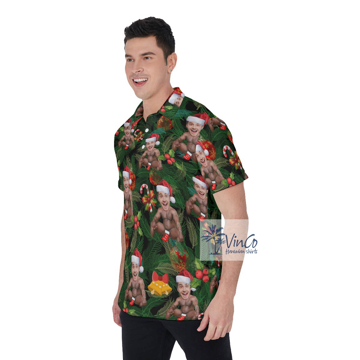 Funny Christmas Barry Wood Custom Face Hawaiian Polo Shirt