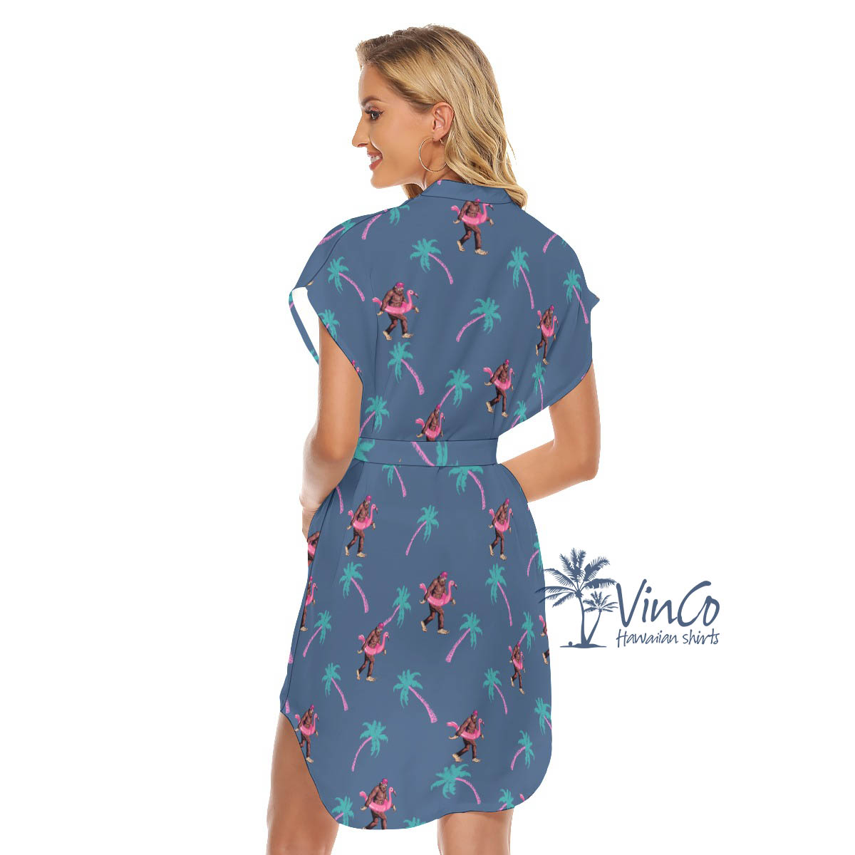 Navy Bigfoot Sasquatch Aloha Dress For Vacation
