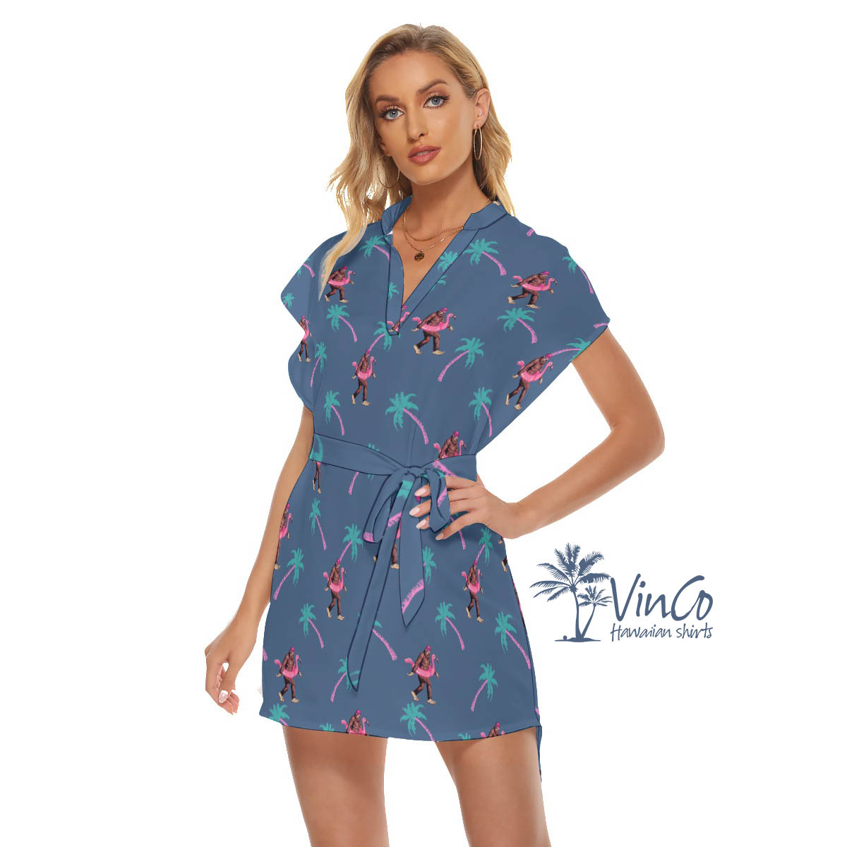 Navy Bigfoot Sasquatch Aloha Dress For Vacation