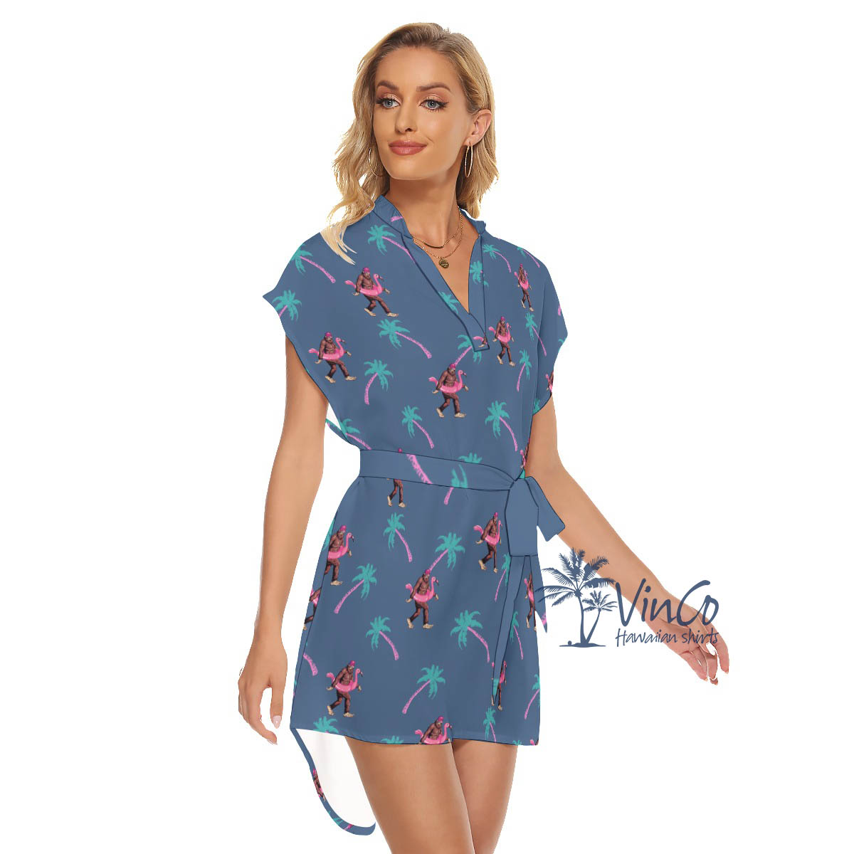 Navy Bigfoot Sasquatch Aloha Dress For Vacation
