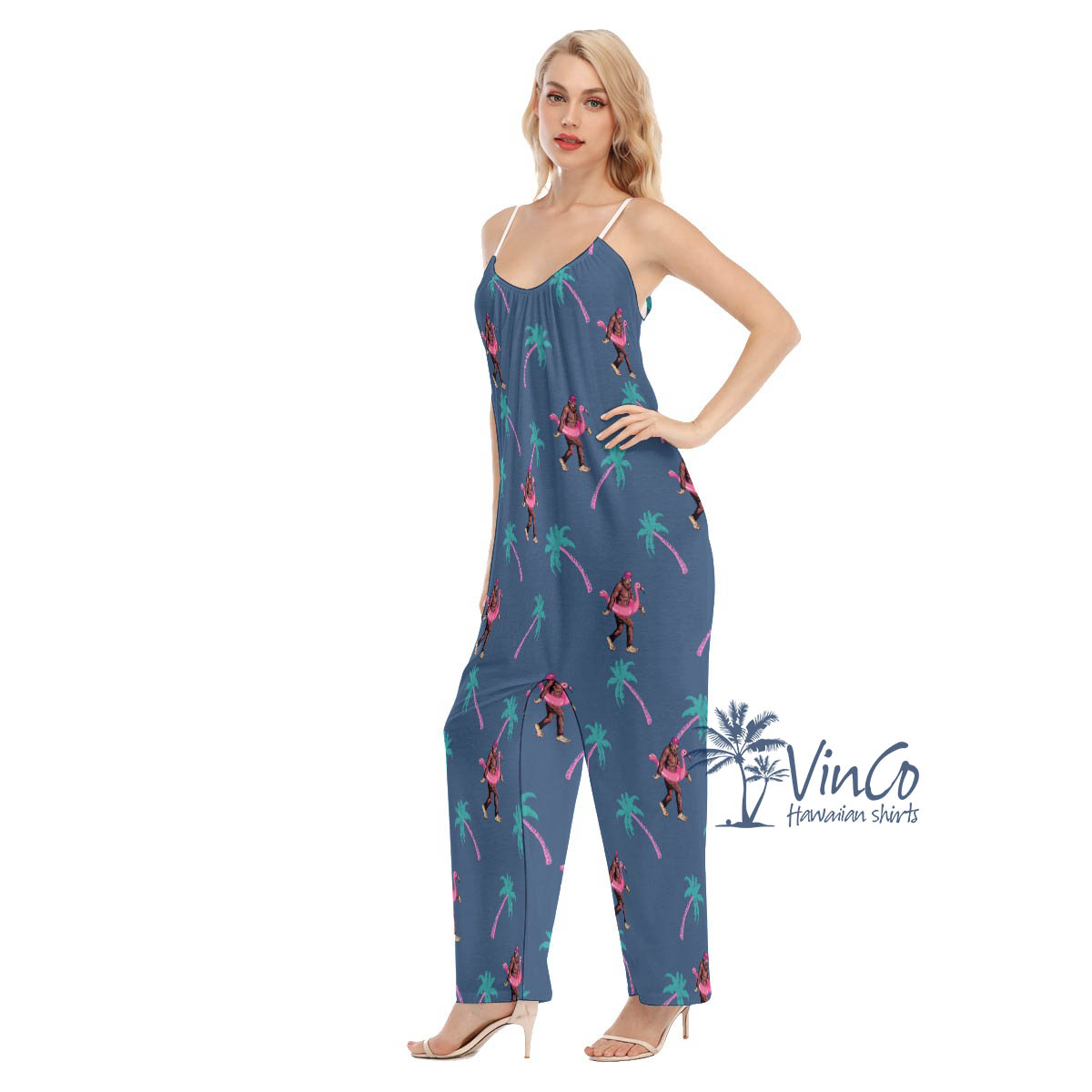 Navy Bigfoot Tropical Summer Jumpsuit For Women