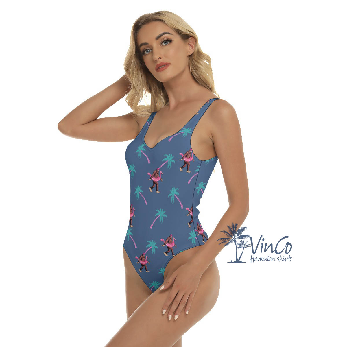 Unique Navy Bigfoot Tropical One Piece Swimsuit For Women
