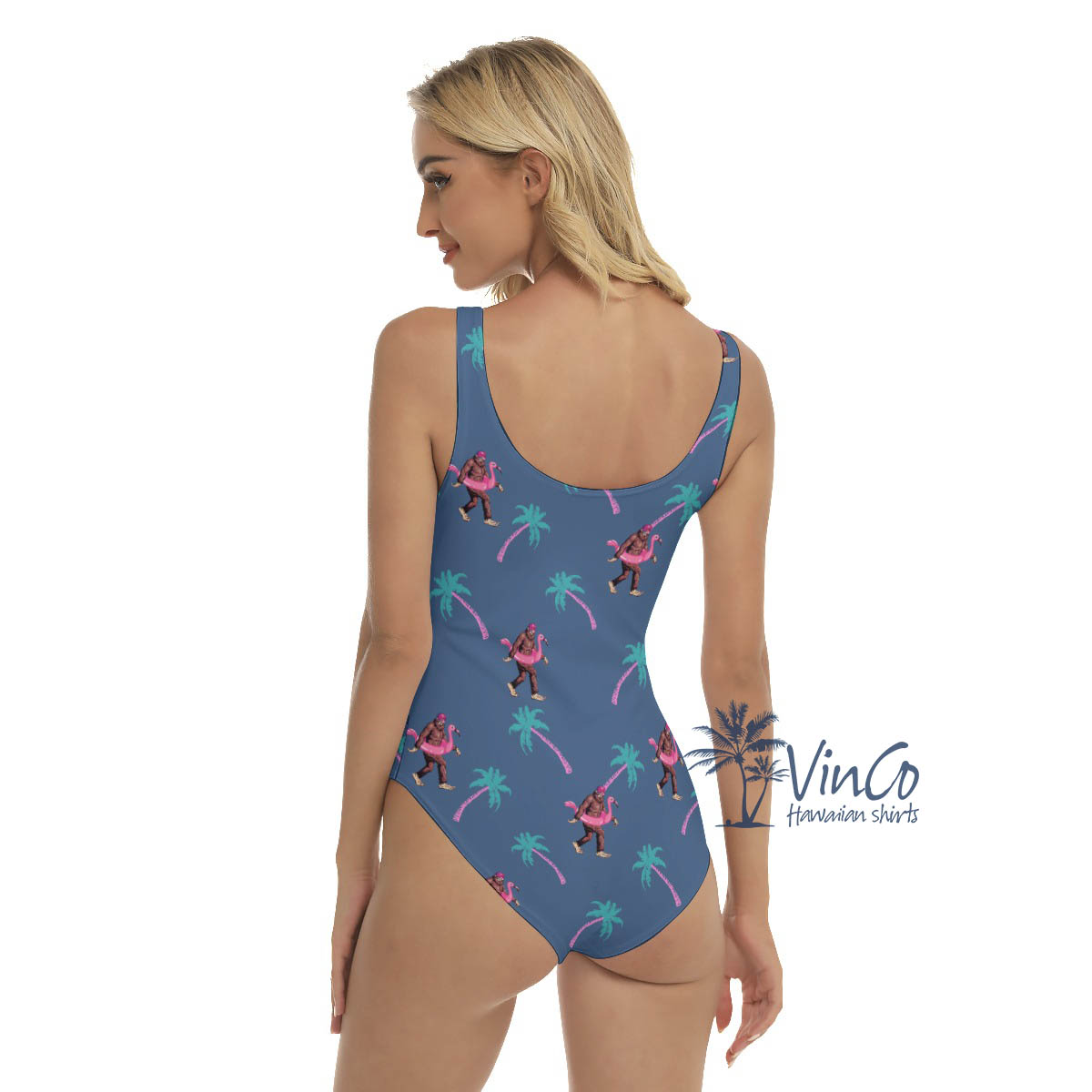 Unique Navy Bigfoot Tropical One Piece Swimsuit For Women