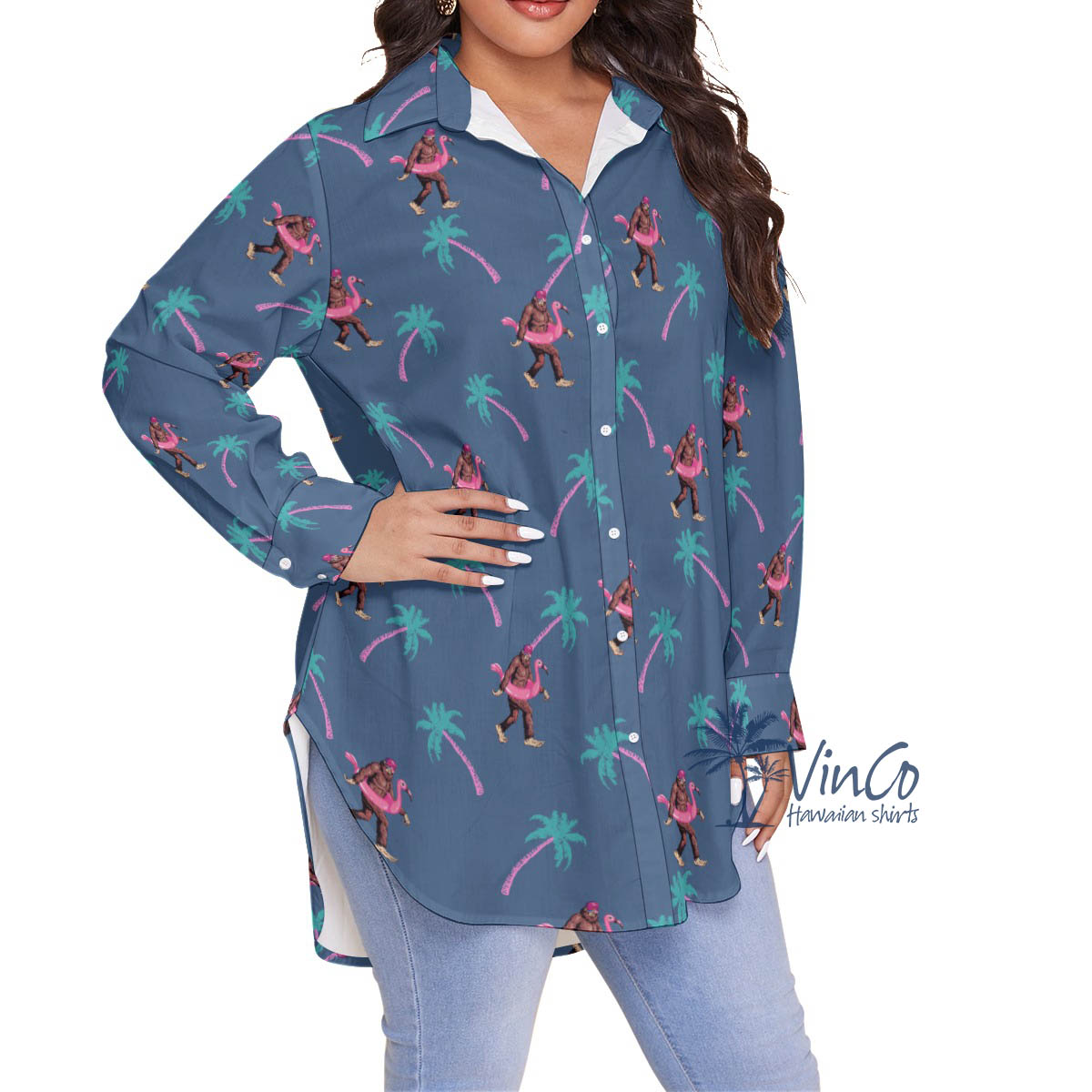 Tropical Bigfoot Oversize Aloha Shirt For Women