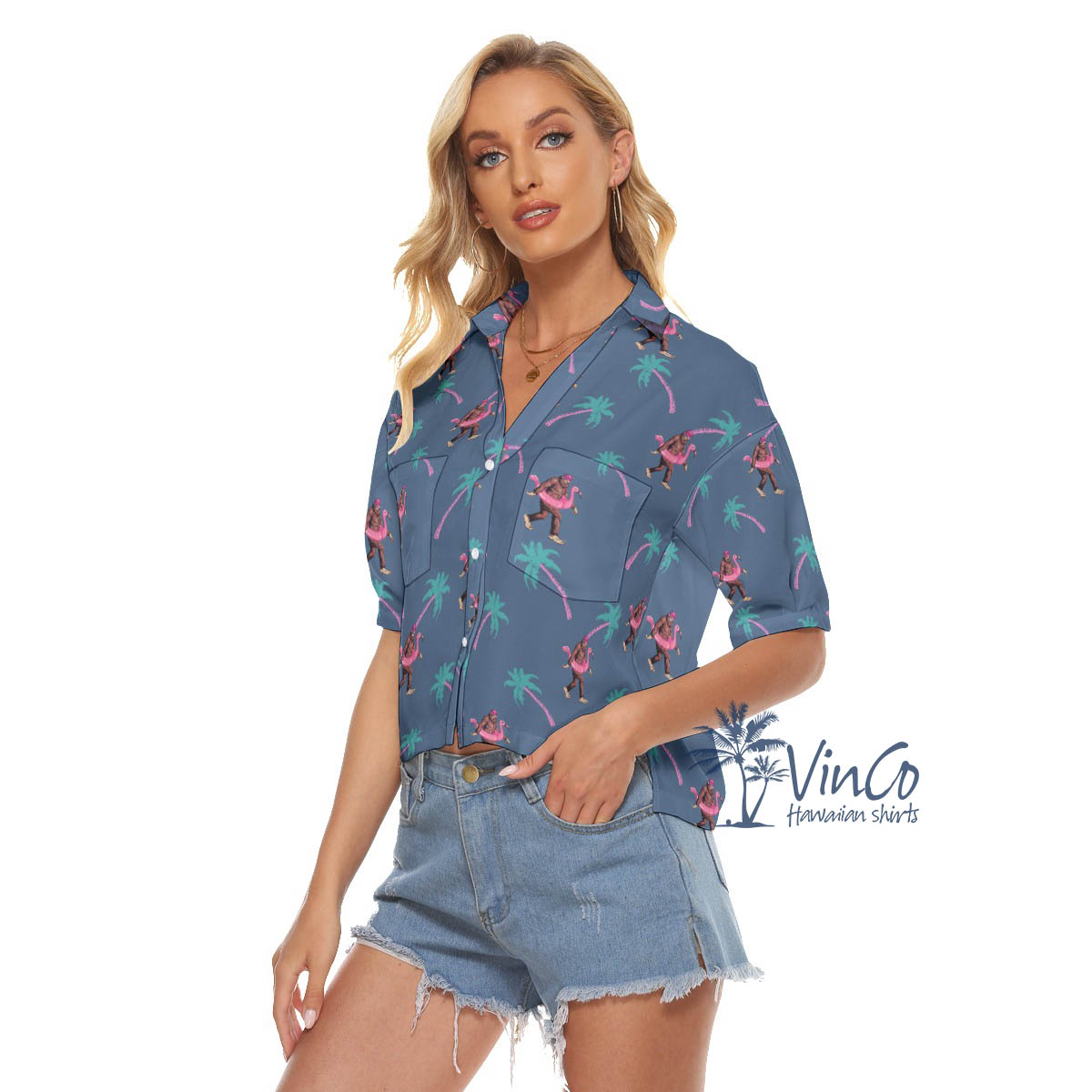 Palm Trees Bigfoot Hawaiian Cropped Shirt For Beach