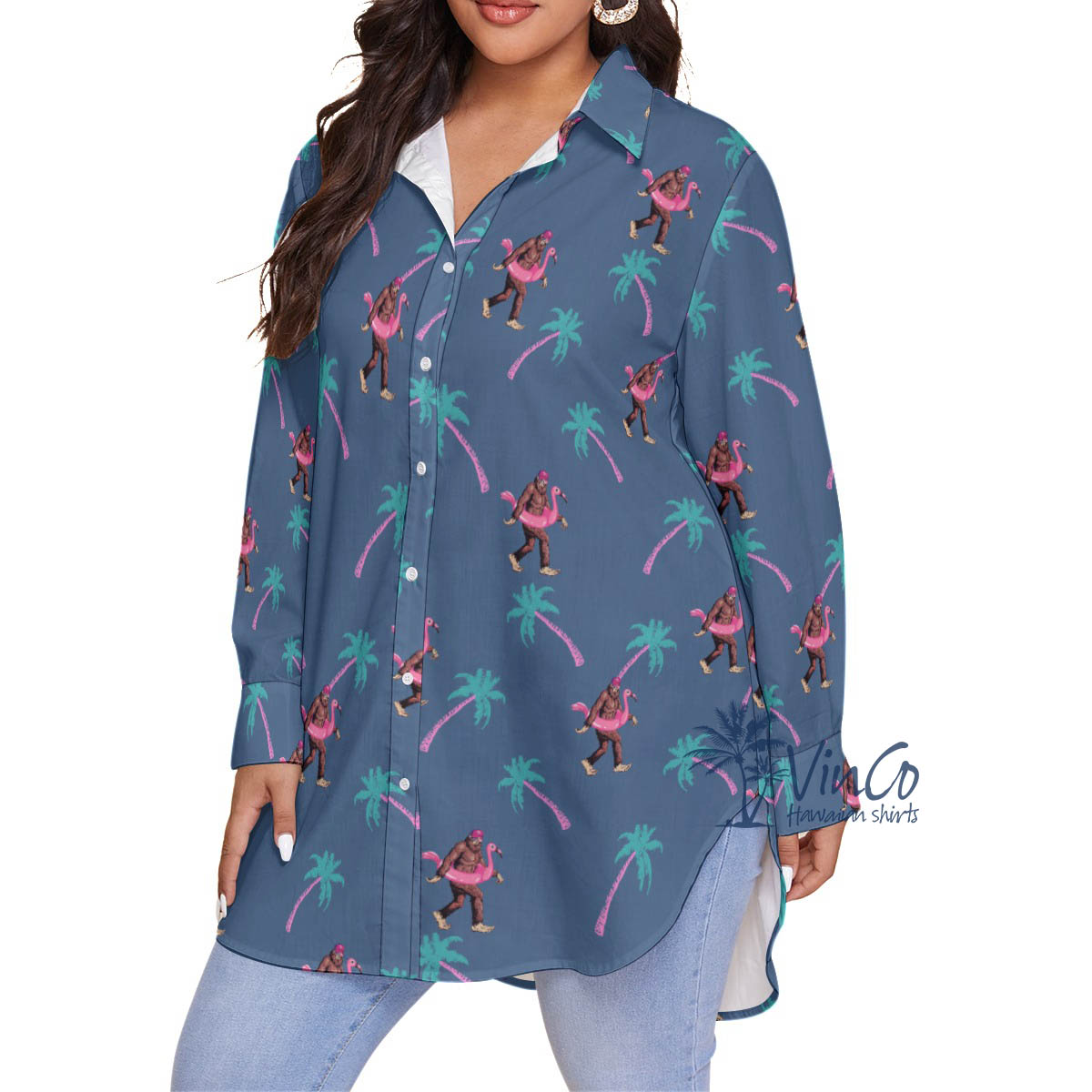 Tropical Bigfoot Oversize Aloha Shirt For Women