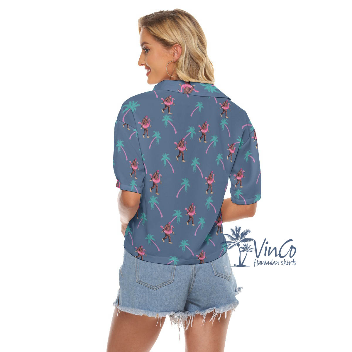 Palm Trees Bigfoot Hawaiian Cropped Shirt For Beach