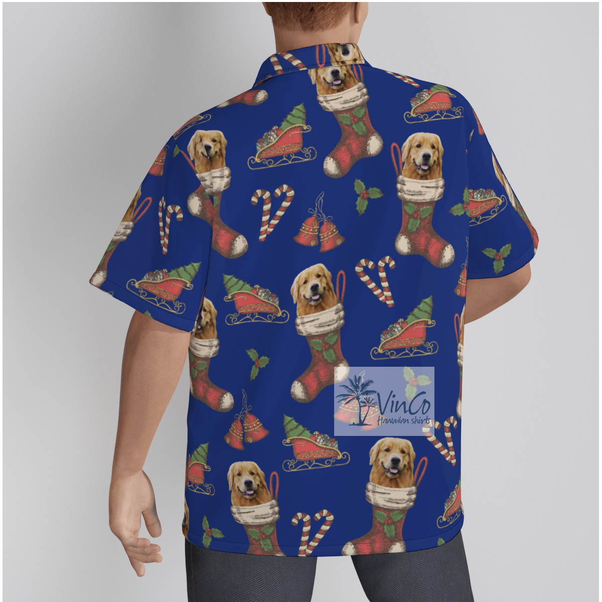 Custom Dog Face With Christmas Socks Hawaiian Shirt