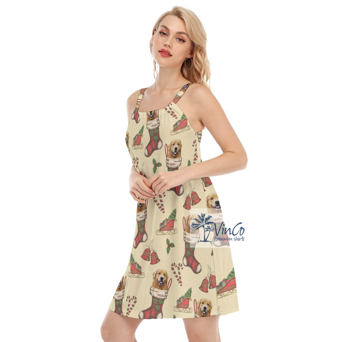 Custom Christmas Hawaiian Dresses With Dog Face