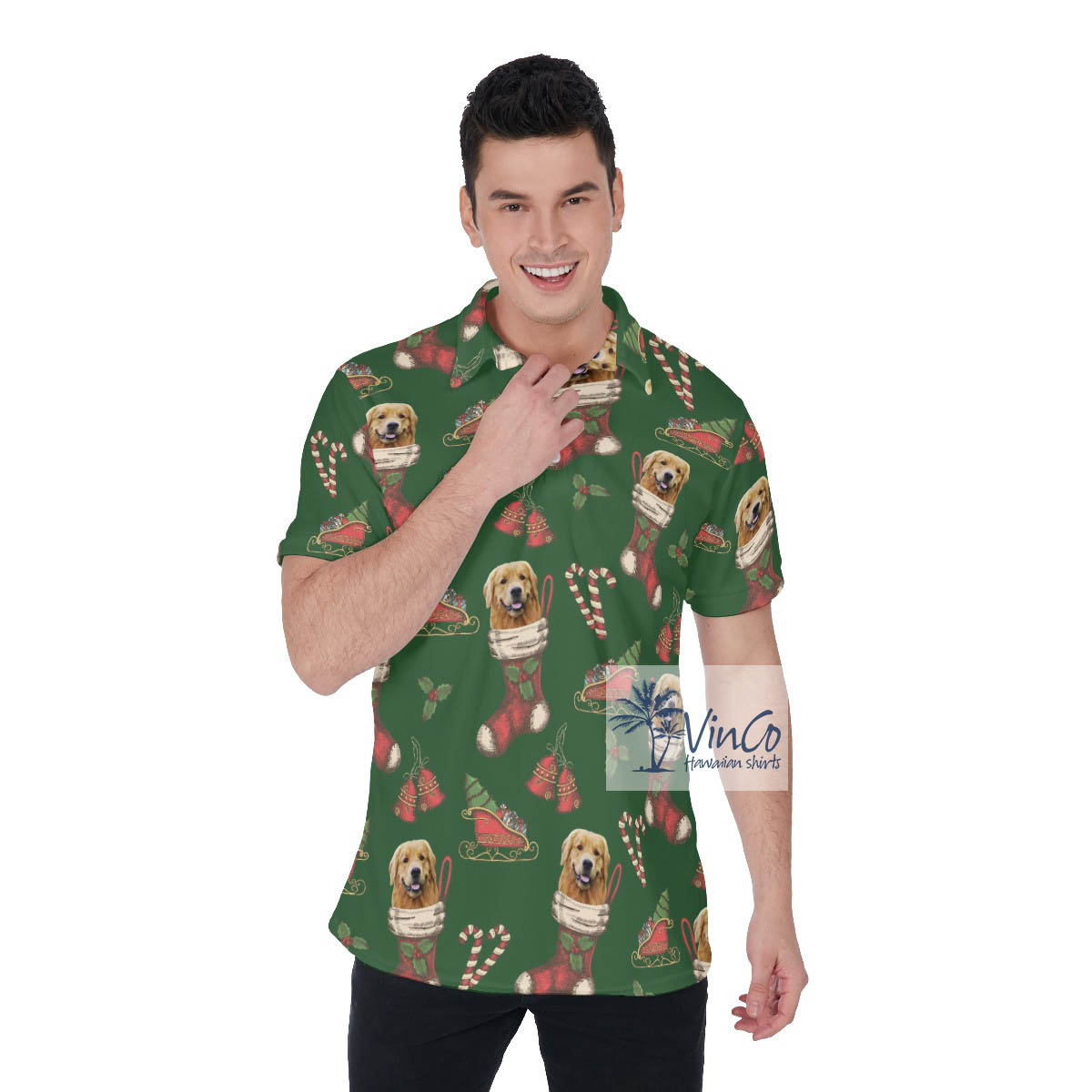 Christmas Hawaiian Polo Shirt With Custom Dog Face - variant image 1