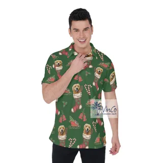 Christmas Hawaiian Polo Shirt With Custom Dog Face