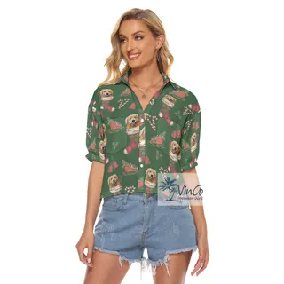 Funny Custom Dog Face With Christmas Sock Aloha Crop Top Shirt For Women