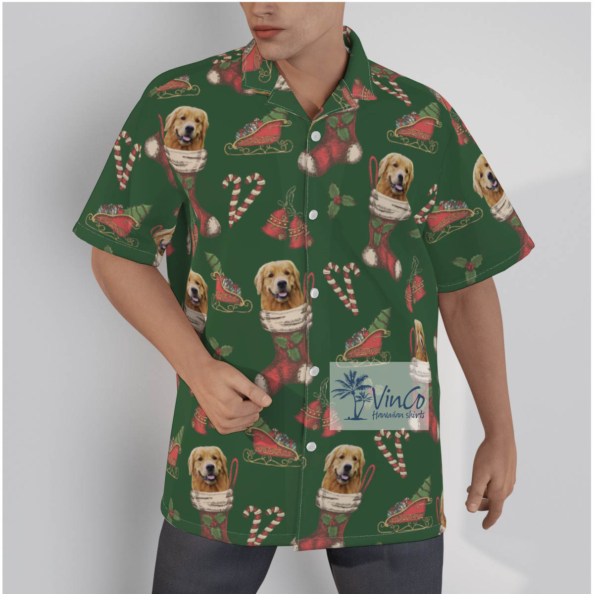 Custom Dog Face With Socks Christmas Hawaiian Shirt - variant image 1