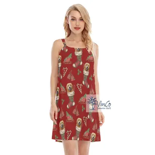 Funny Custom Dog Face With Christmas Socks Hawaiian Dresses For Women