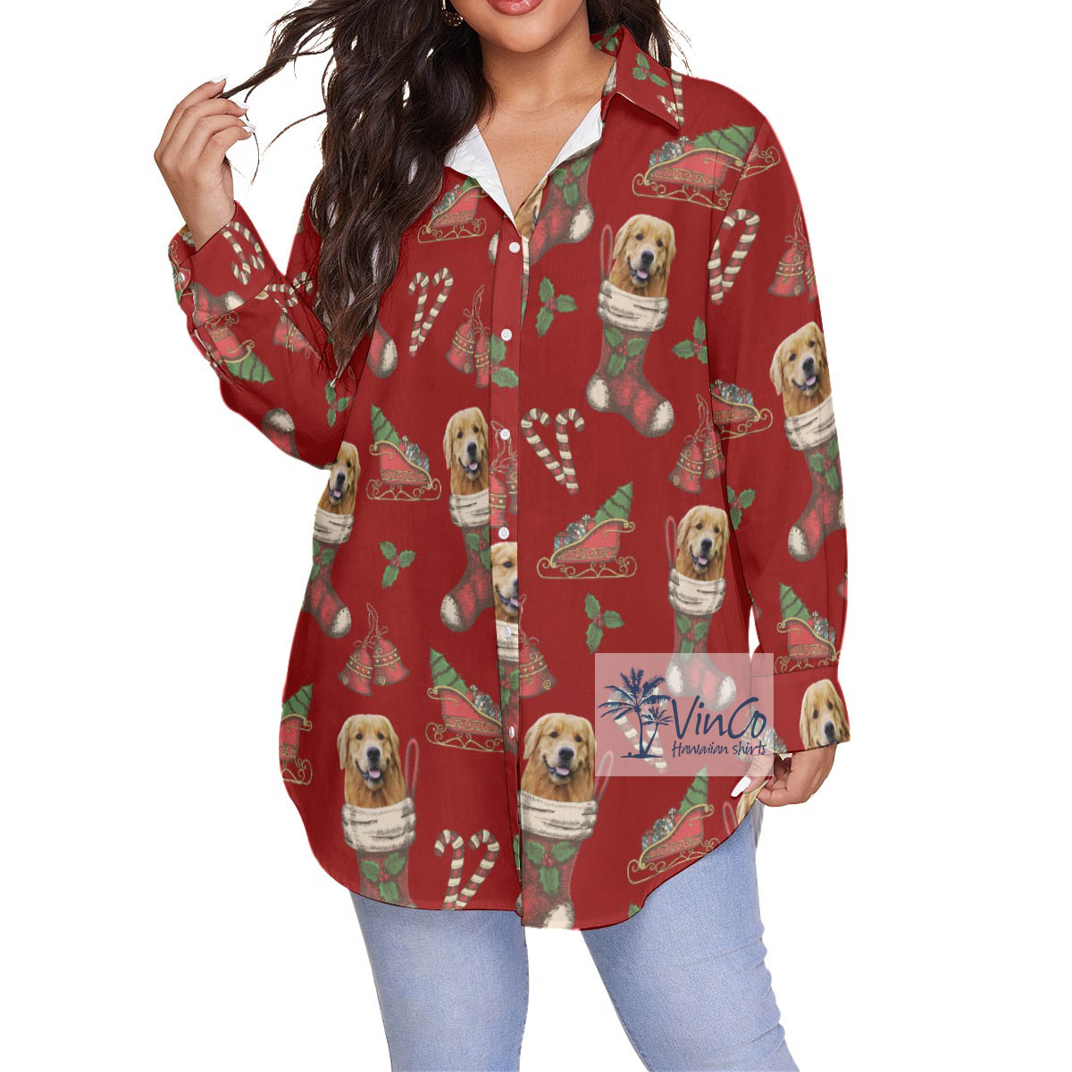 Funny Christmas Plus Size Hawaiian Shirt With Custom Dog Face - variant image 1