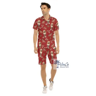 Set Christmas Hawaiian Shirt And Matching Shorts With Custom Dog Face For Men