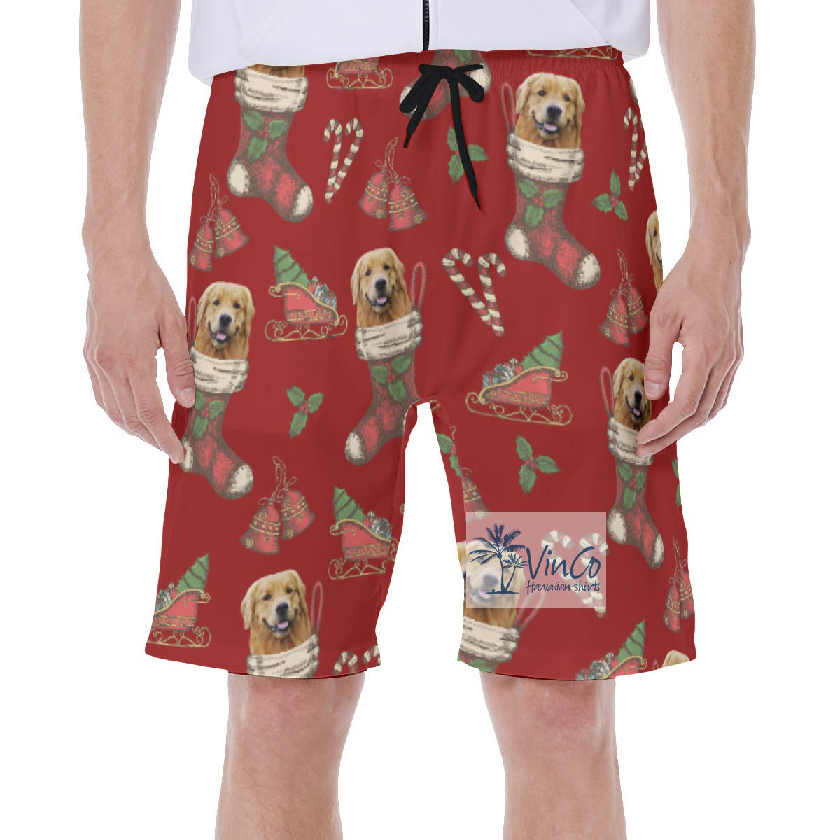Funny Christmas Hawaiian Swim Trunks With Custom Dog Face - variant image 1