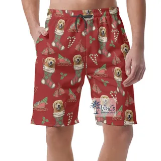 Custom Christmas Hawaiian Beach Shorts With Dog Face
