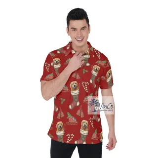 Funny Custom Dog Face Christmas Socks Hawaiian Polo Shirt