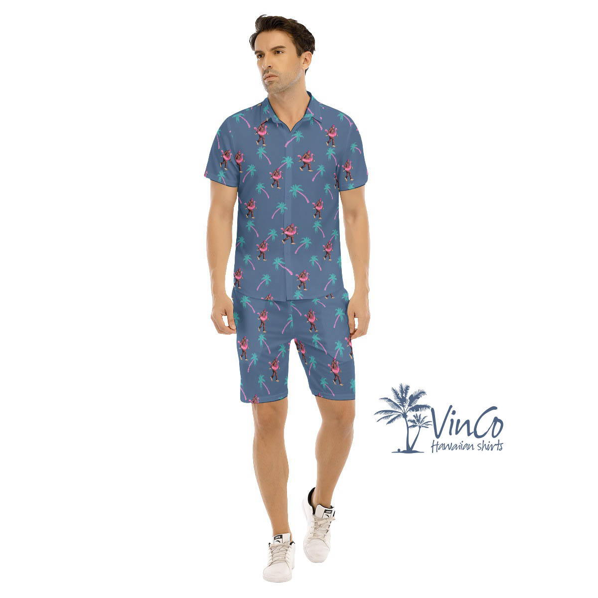 Bigfoot Flamingo Tropical Hawaii Shirt Shorts Set For Men - variant image 1