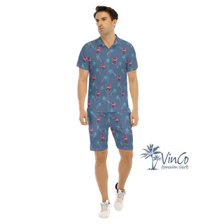 Bigfoot Flamingo Tropical Hawaii Shirt Shorts Set For Men