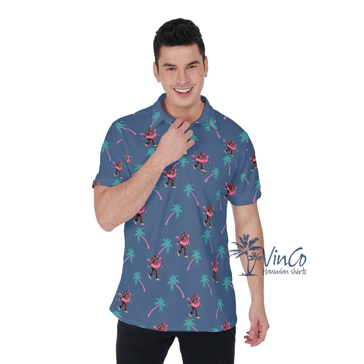 Navy Bigfoot Hawaiian Golf Shirt By Men - variant image 1
