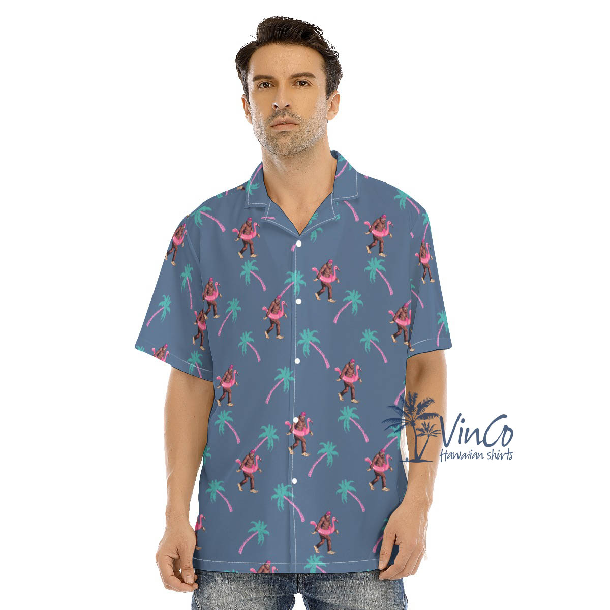 Navy Bigfoot Hawaiian Aloha Shirt For Men - variant image 1