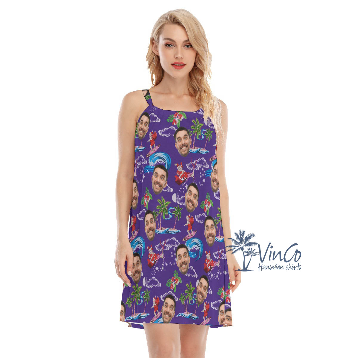 Funny Custom Face Christmas Santa Claus Hawaiian Dresses For Women - variant image 1