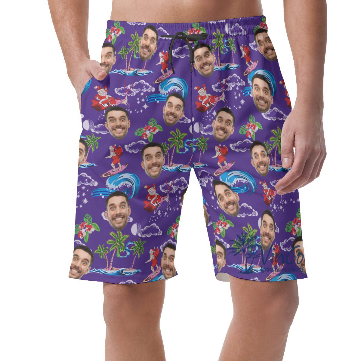Christmas Santa Claus Custom Face Hawaiian Beach Shorts For Men - variant image 1