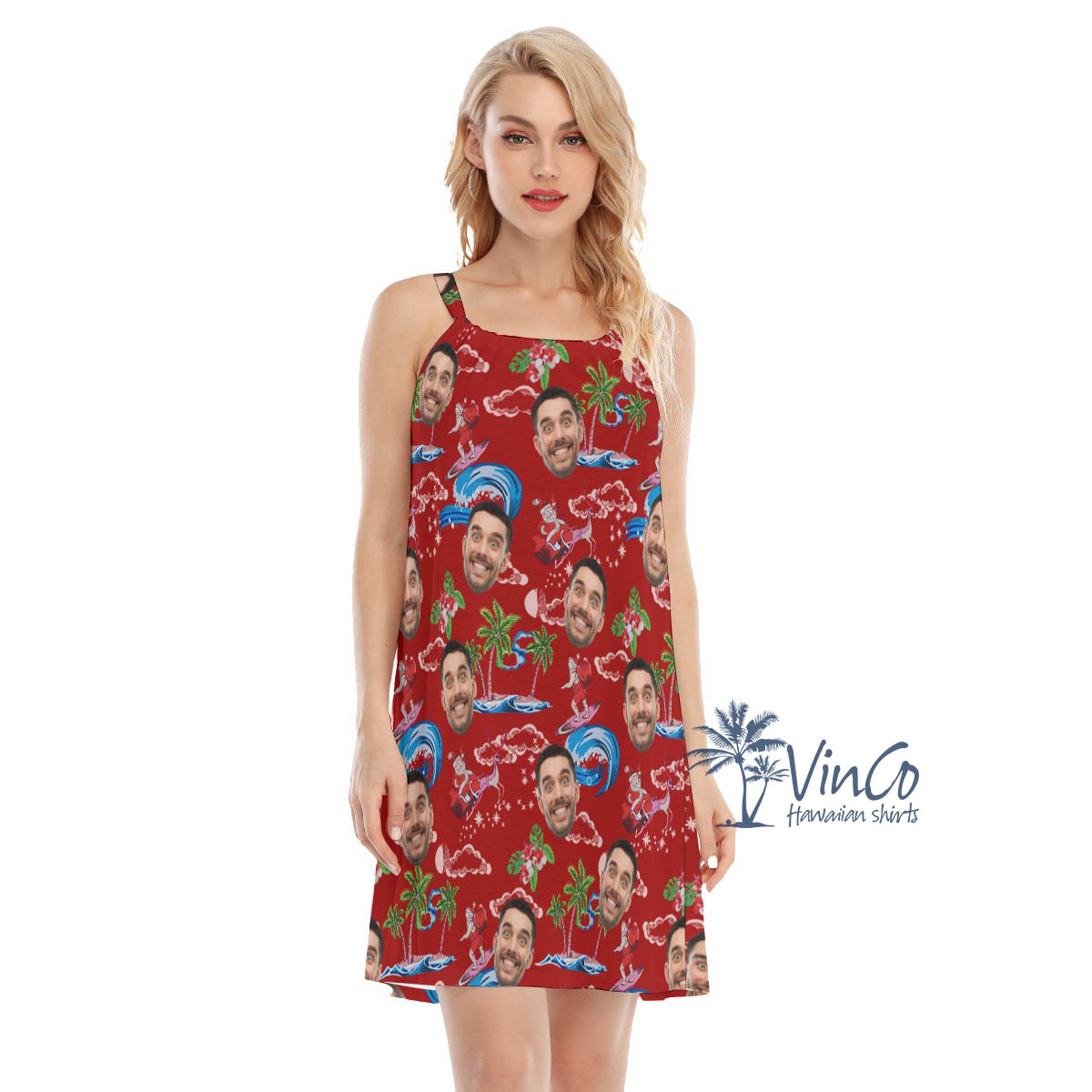 Custom Christmas Santa Claus Hawaiian Dresses For Women With Face - variant image 1