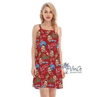 Custom Christmas Santa Claus Hawaiian Dresses For Women With Face