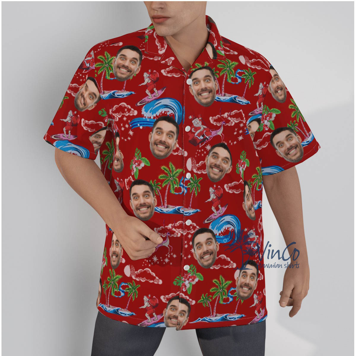 Funny Custom Face Santa Christmas Hawaiian Shirt - variant image 1