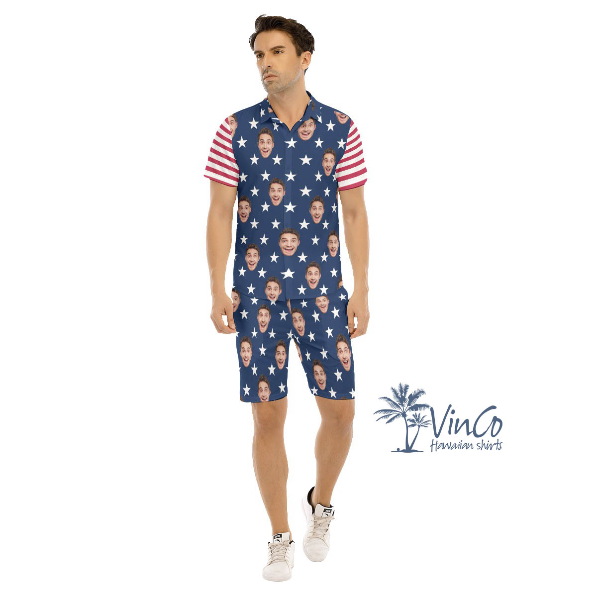 Custom Patriotic Hawaiian Button Up Shirt Set For Men - variant image 1