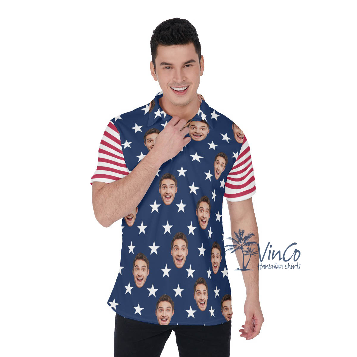 Custom Face American Flag Golf Shirt For Men - variant image 1
