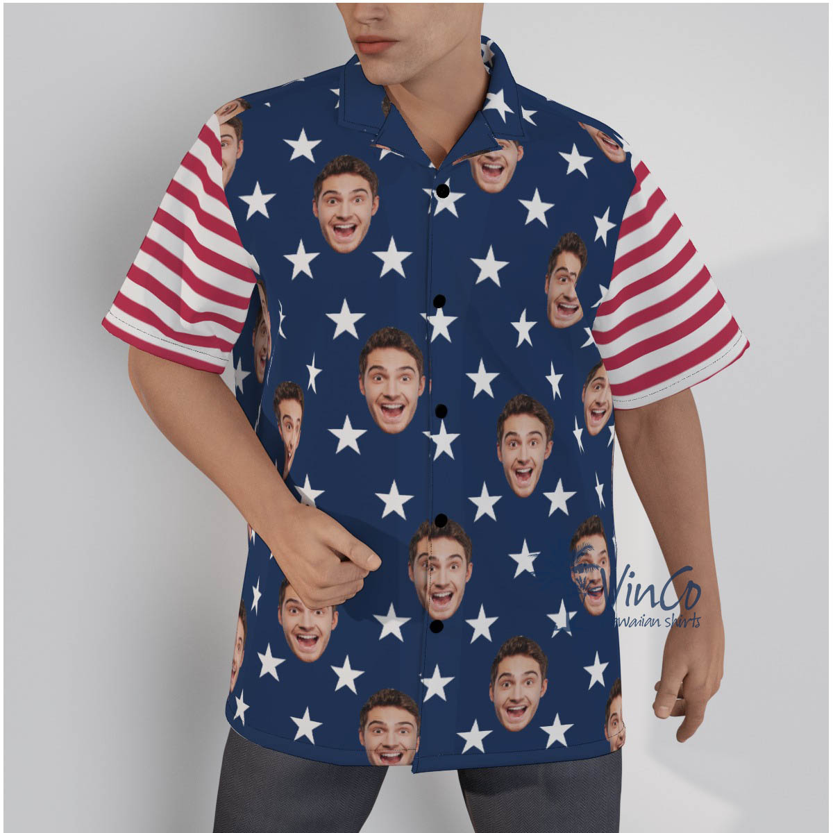Custom Face Patriotic Hawaii Button Up Shirt For Men - variant image 1