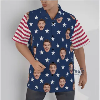 Custom Face Patriotic Hawaii Button Up Shirt For Men