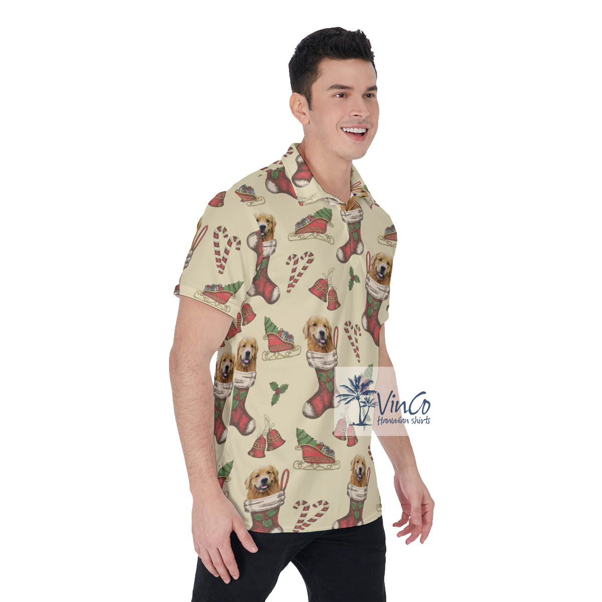 Christmas Hawaiian Golf Shirt With Custom Dog Face