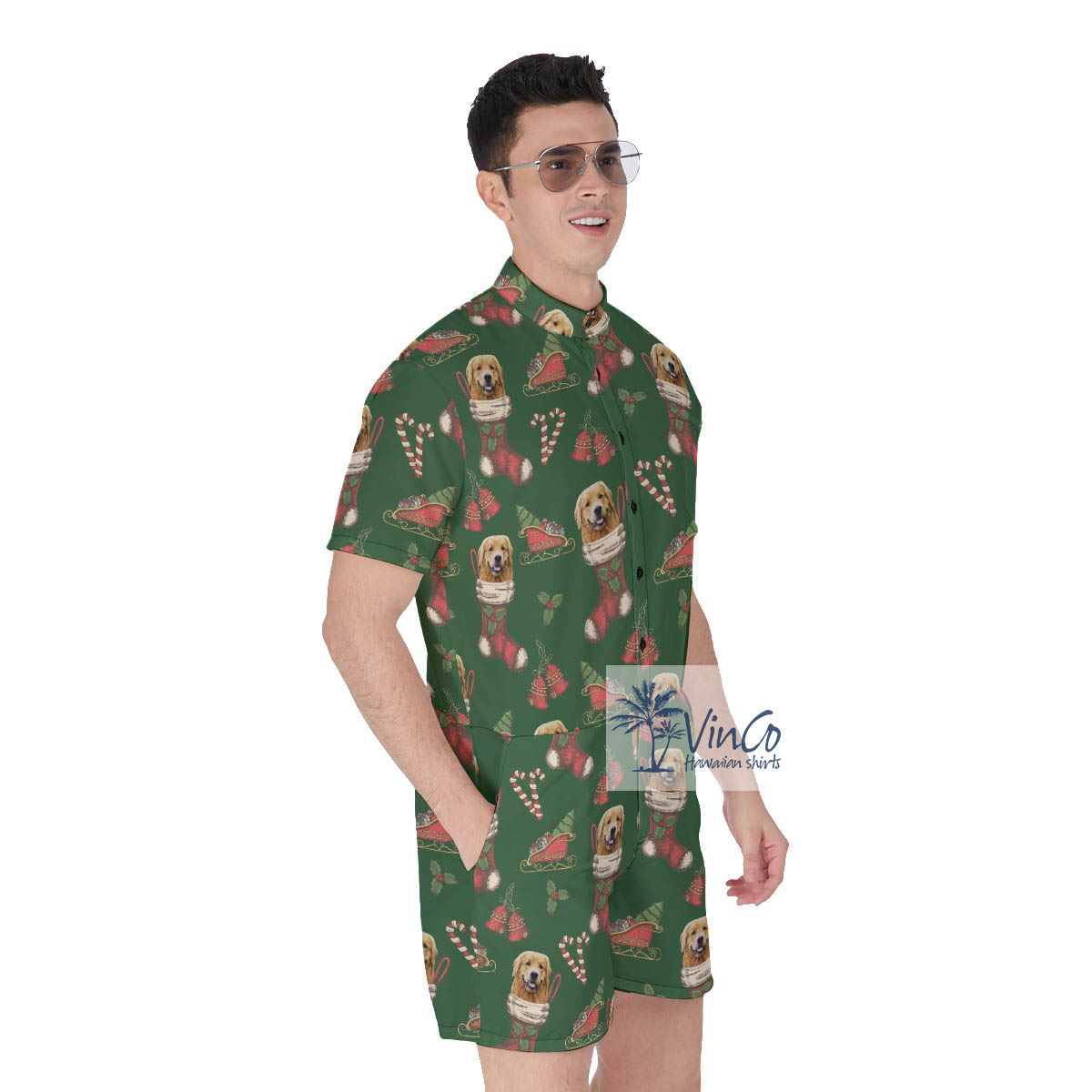 Custom Christmas Men's Hawaiian Romper With Dog Face